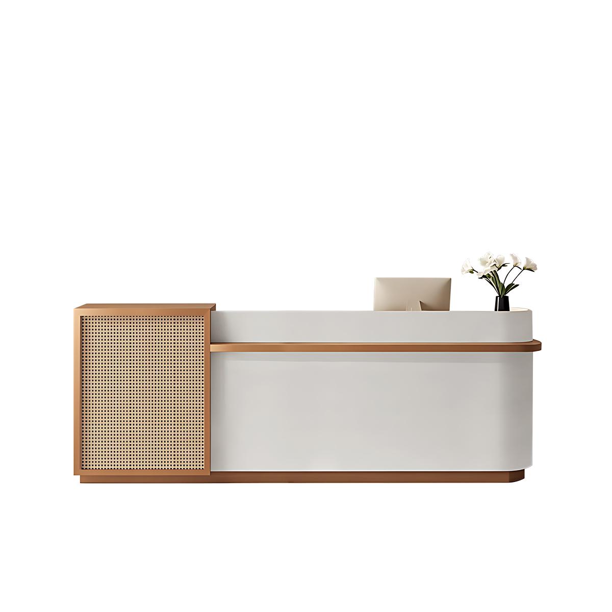 Natural Rattan Reception Desk Modern Office Furniture Storage Drawers