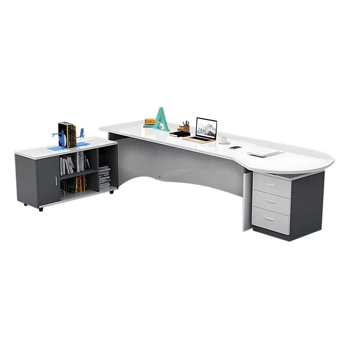 Modern Executive Desk 55–87 in Wide with File Drawers & for Corner Office