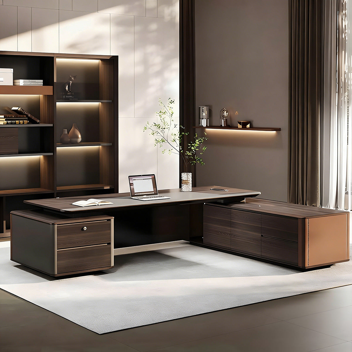 Luxury Executive Desk with Secure Storage Cabinet