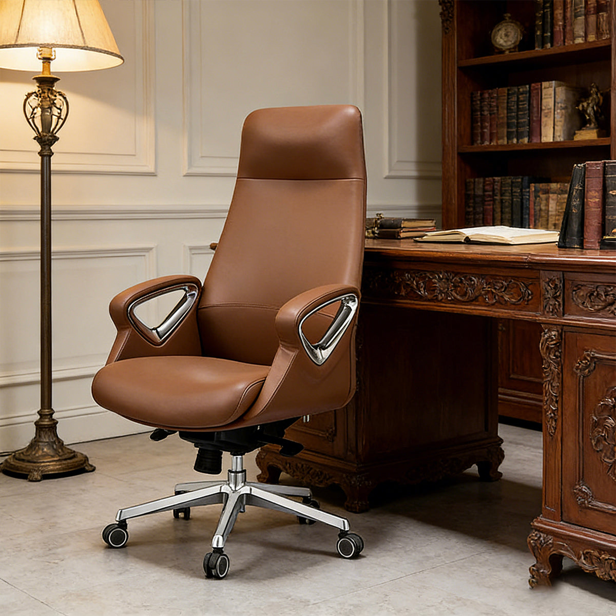 Streamlined Office Chair with Tilt, Adjustable Height & Silent Casters