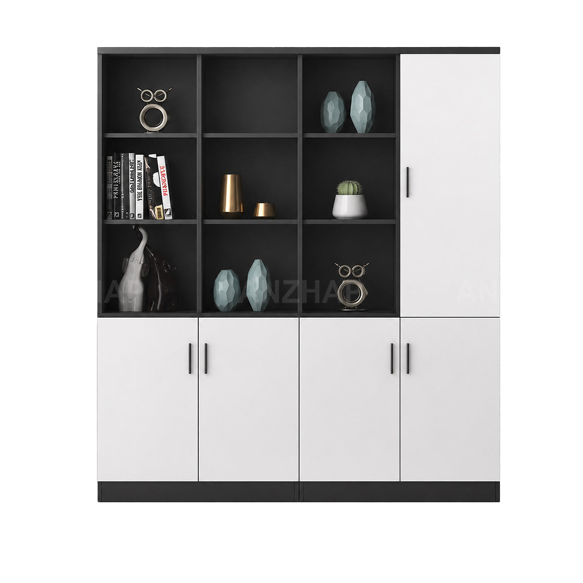 Office Storage Cabinet with Open Compartments, Enclosed Cabinets & Alloy Handles