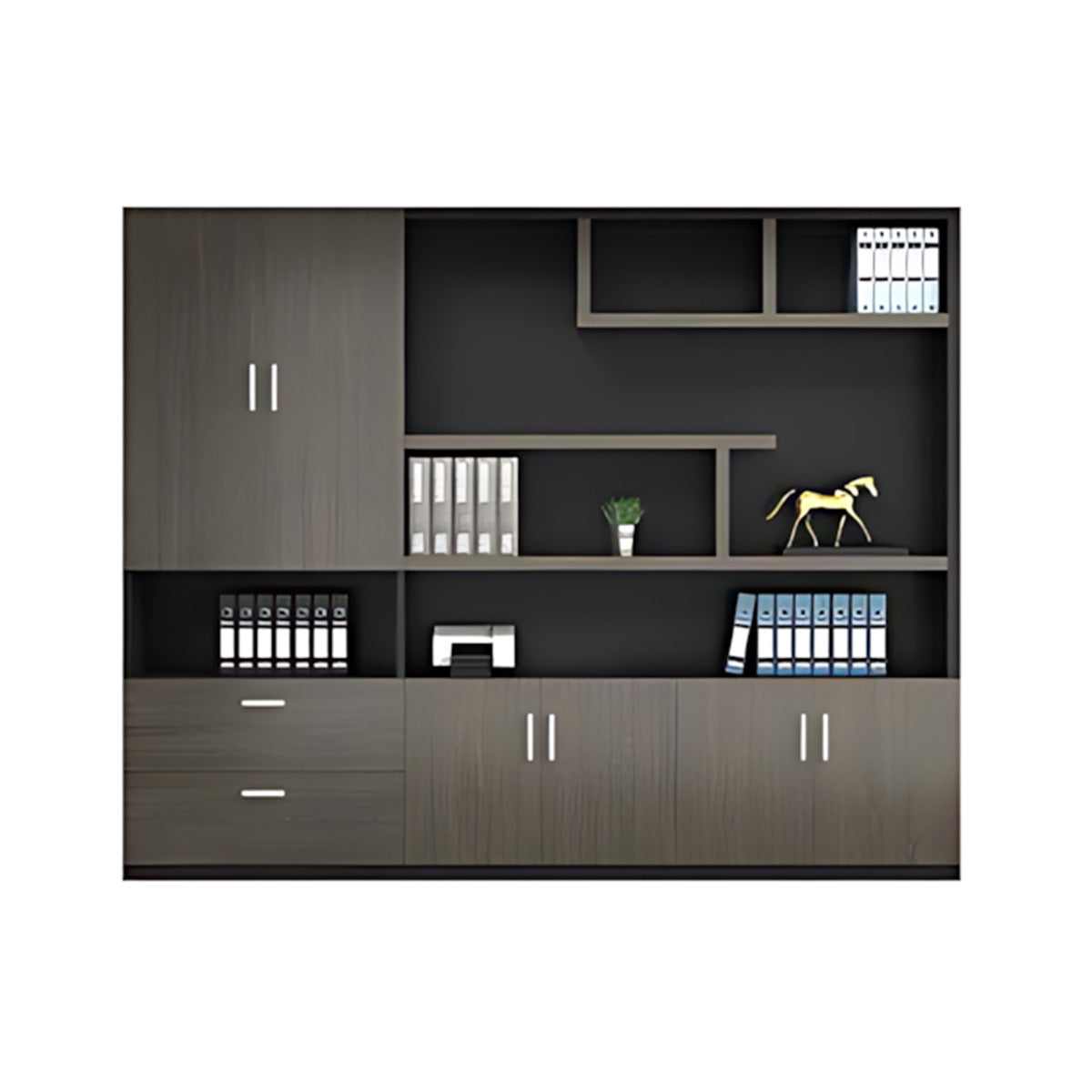 Modern Office Storage Cabinet with Wardrobe, Drawers & Display Shelves
