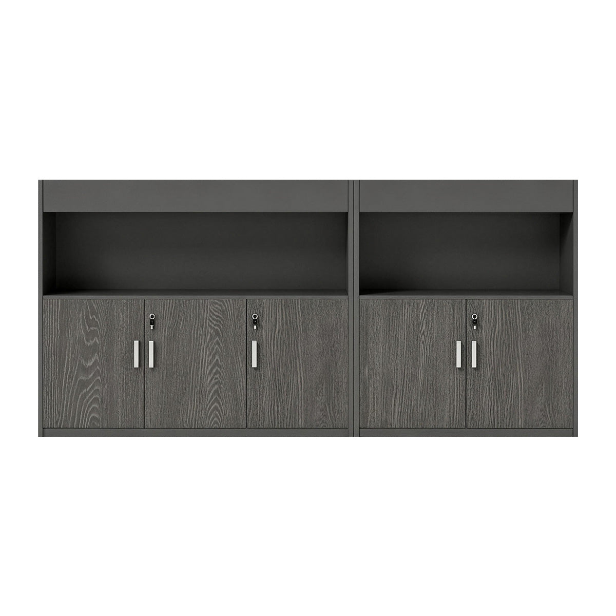 Scandinavian-Style Office Storage Cabinet with Open Cubbies and Wood-Tone Doors