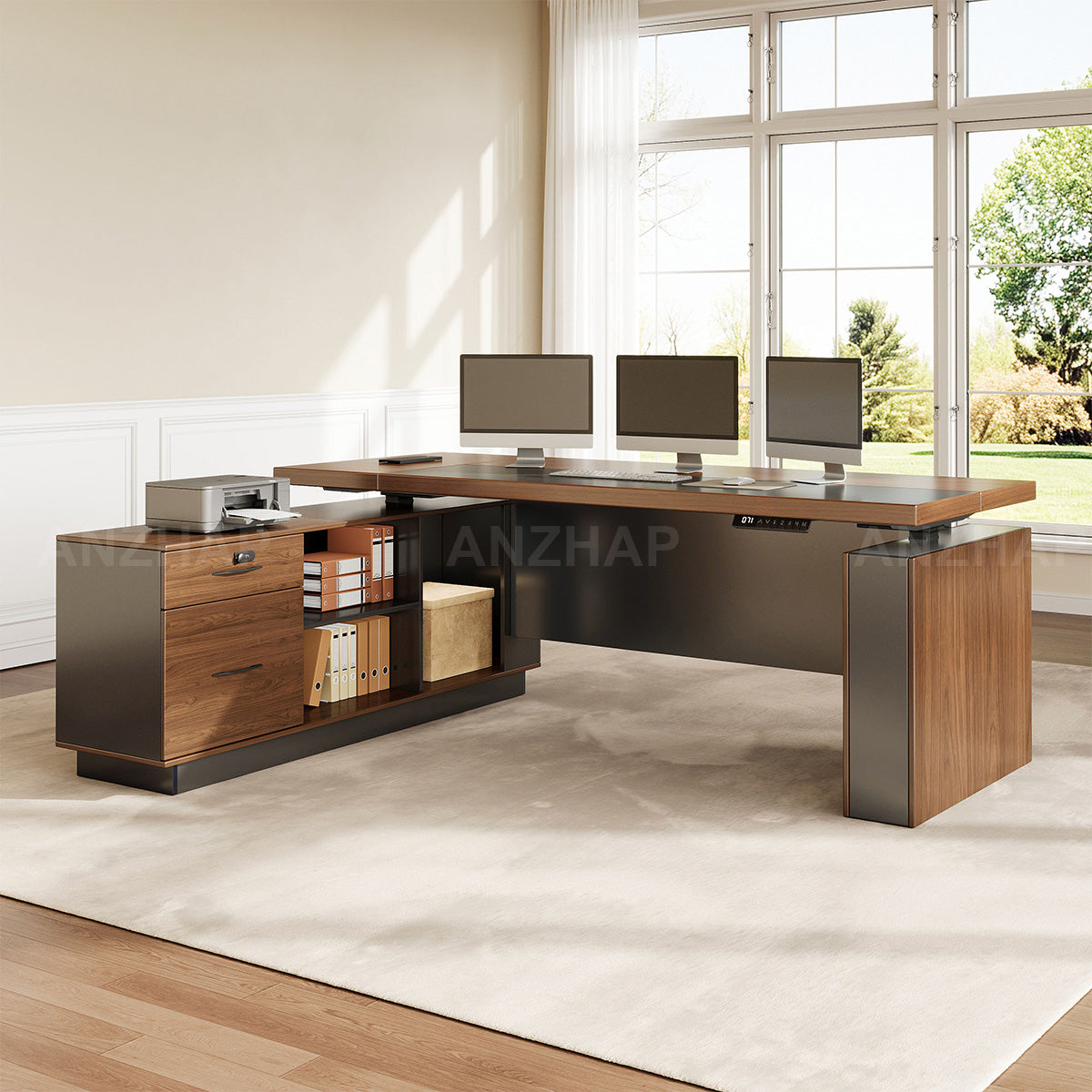 Height-Adjustable Executive Desk with Dual Motors, Power Hub, and Locking Storage（Stock Items）