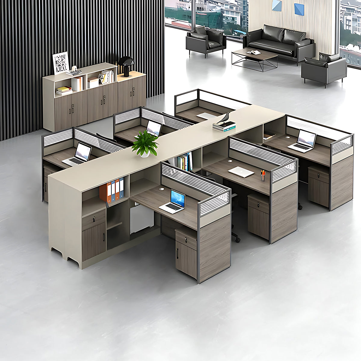 Contemporary Minimalist Multi-functional Office Desk with Partition Design