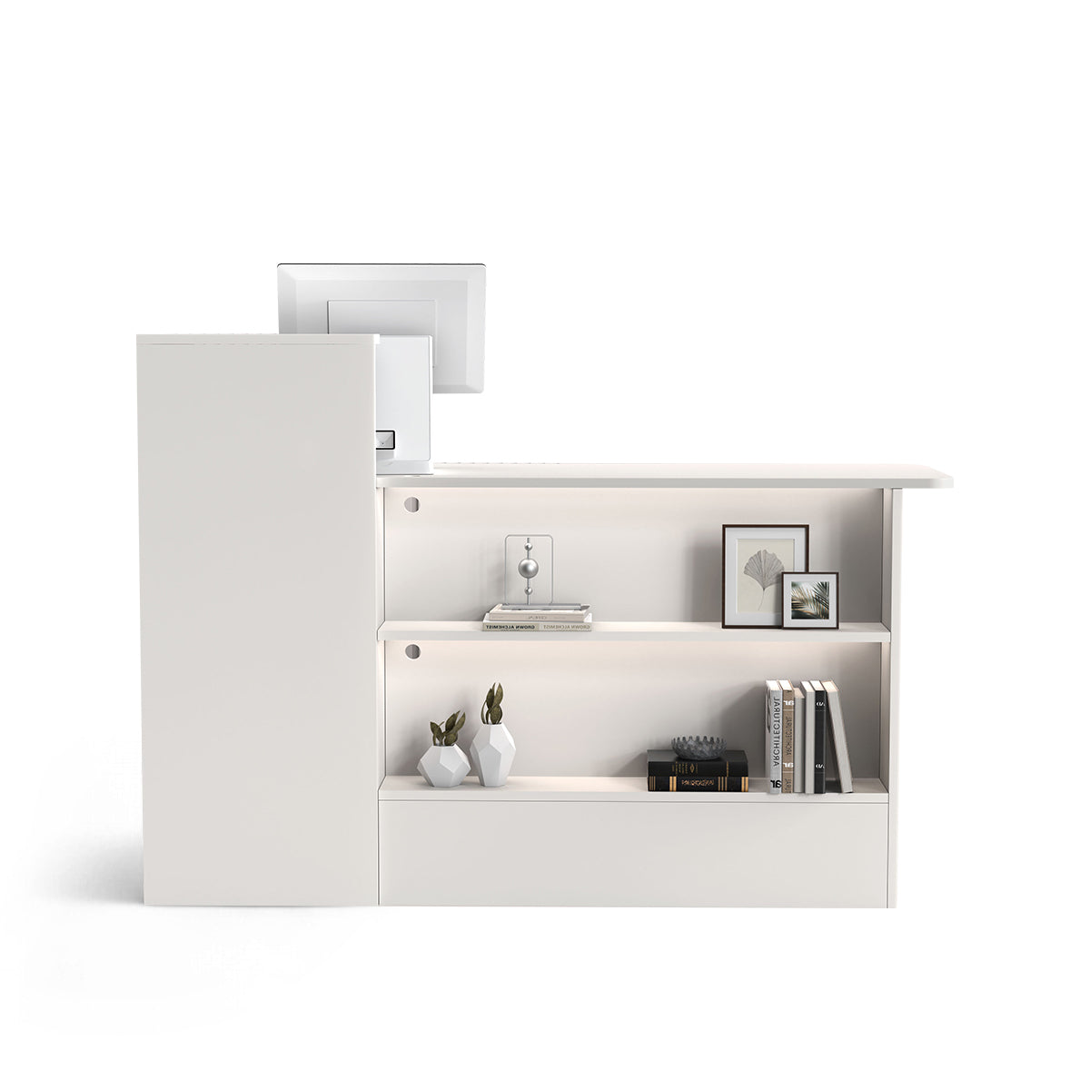 Minimalist Small Reception Counter with Front Display Shelf for Office & Retail（Stock Items）