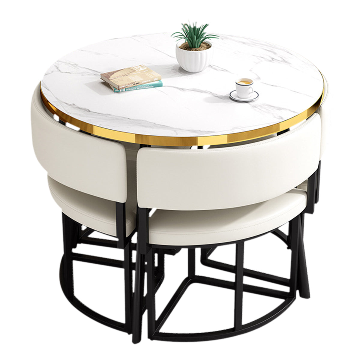 Modern Office Reception Round Table with 4 Backrest Chairs