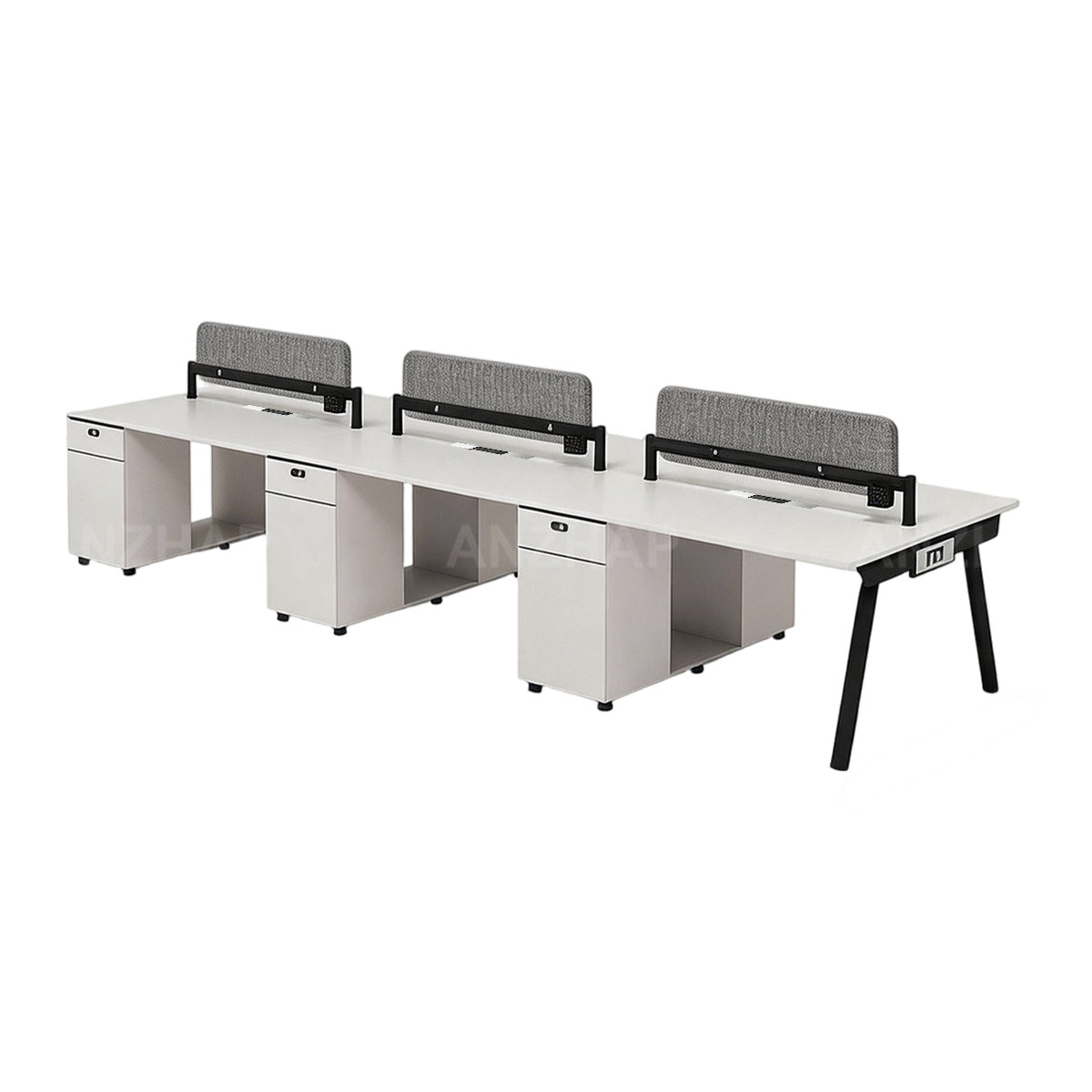 Spacious Office Desk with Built-In Power Outlets, Privacy Panel, CPU Compartment & Storage