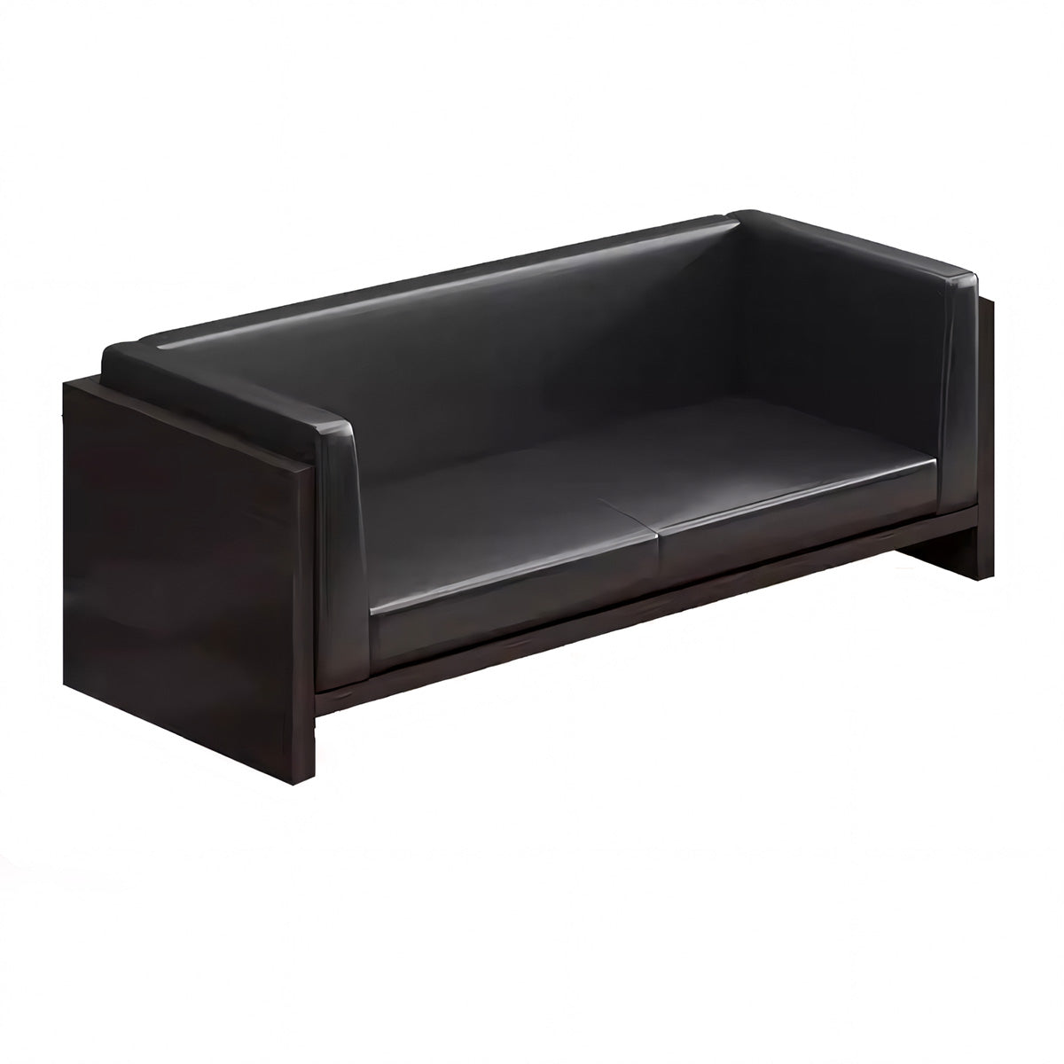 Compact Modern Business Guest Office Sofa, Black in Genuine Leather