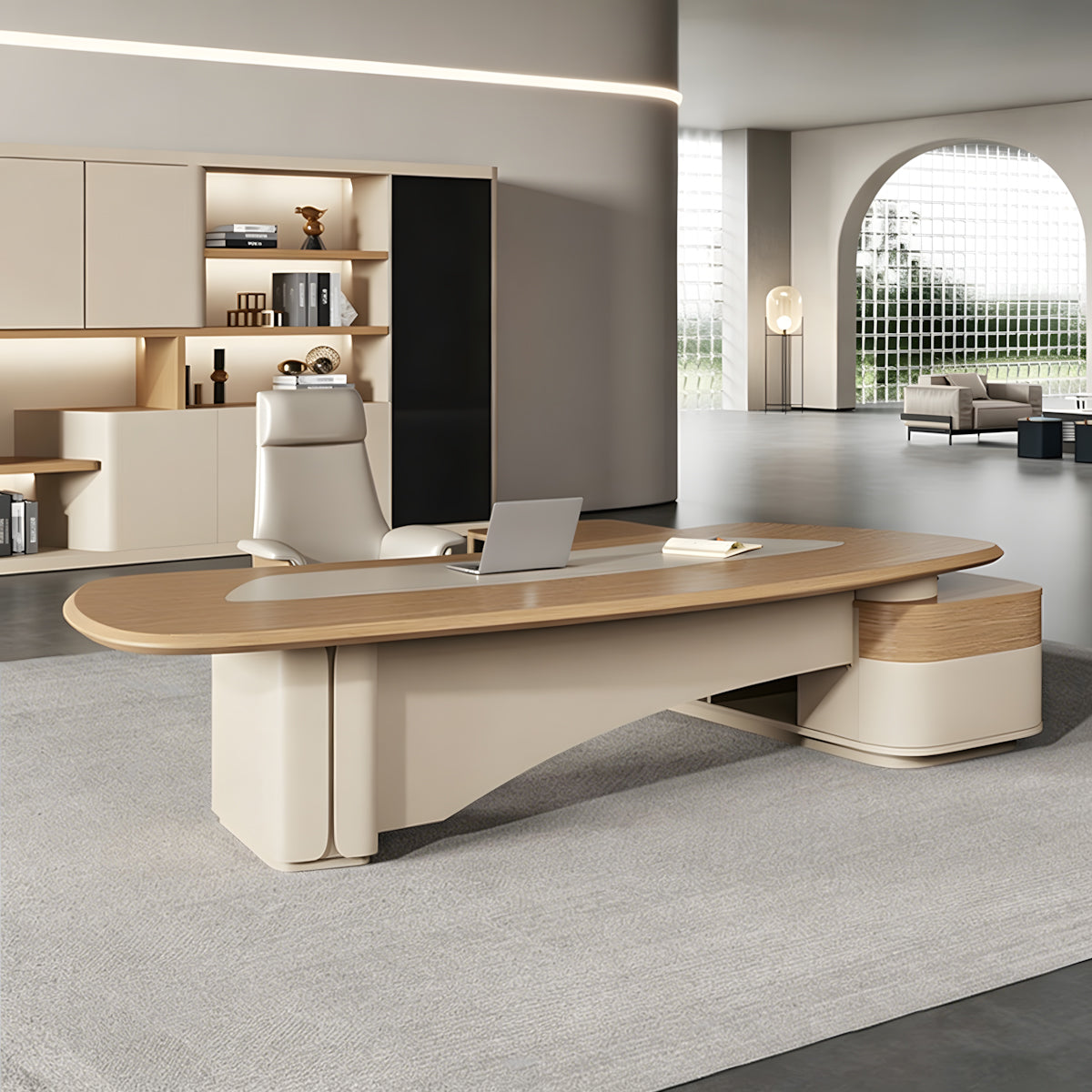 Modern Minimalist L-Shaped Executive Desk 71–126 in Wide with Cable Management, Built-In Power Outlets, Lockable Drawers & Solid Wood
