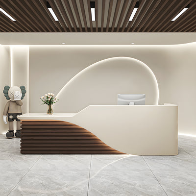 Modern Salon Reception Desk with Wood Grain Lattice Slat（Stock Items）