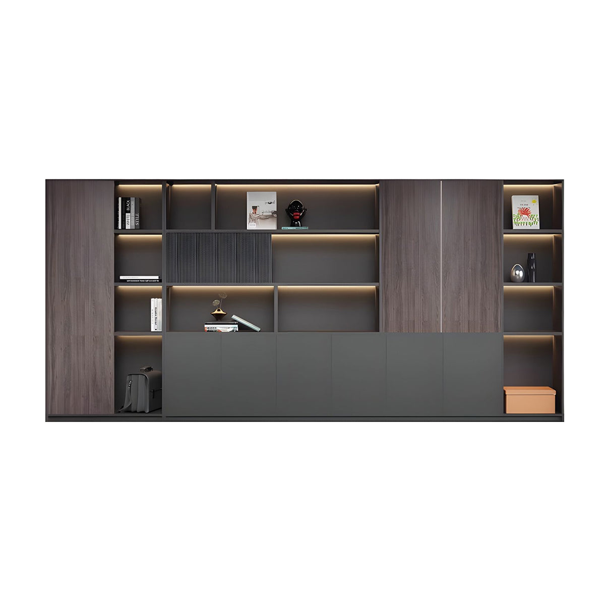 Premium Executive Office Wooden Cabinet with Shelves, Lockable Compartments, and Sliding Doors for Workplace Organization