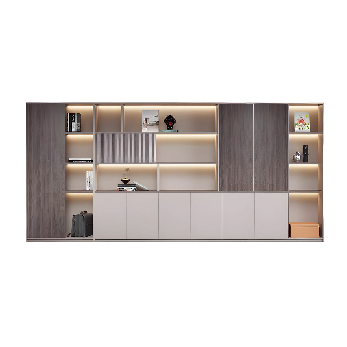 Premium Executive Office Wooden Cabinet with Shelves, Lockable Compartments, and Sliding Doors for Workplace Organization