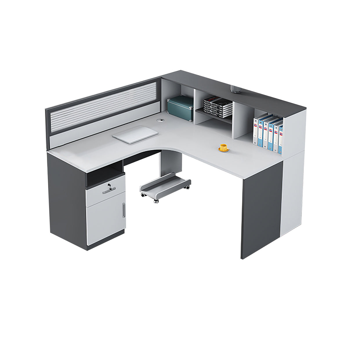 Modern L-Shaped Staff Office Desk with Partition and Storage Cabinet