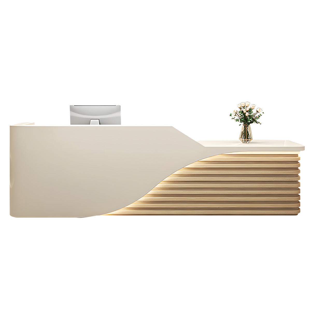 Modern Salon Reception Desk with Wood Grain Lattice Slat