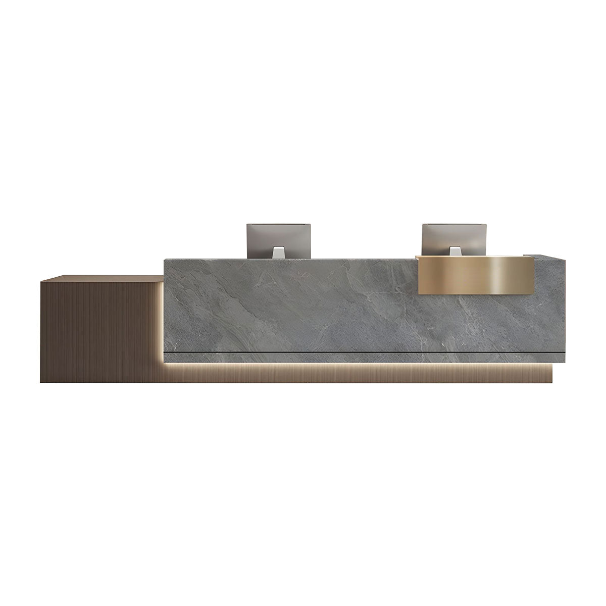 Modern Marble Reception Desk with LED Lights and Storage Cabinets