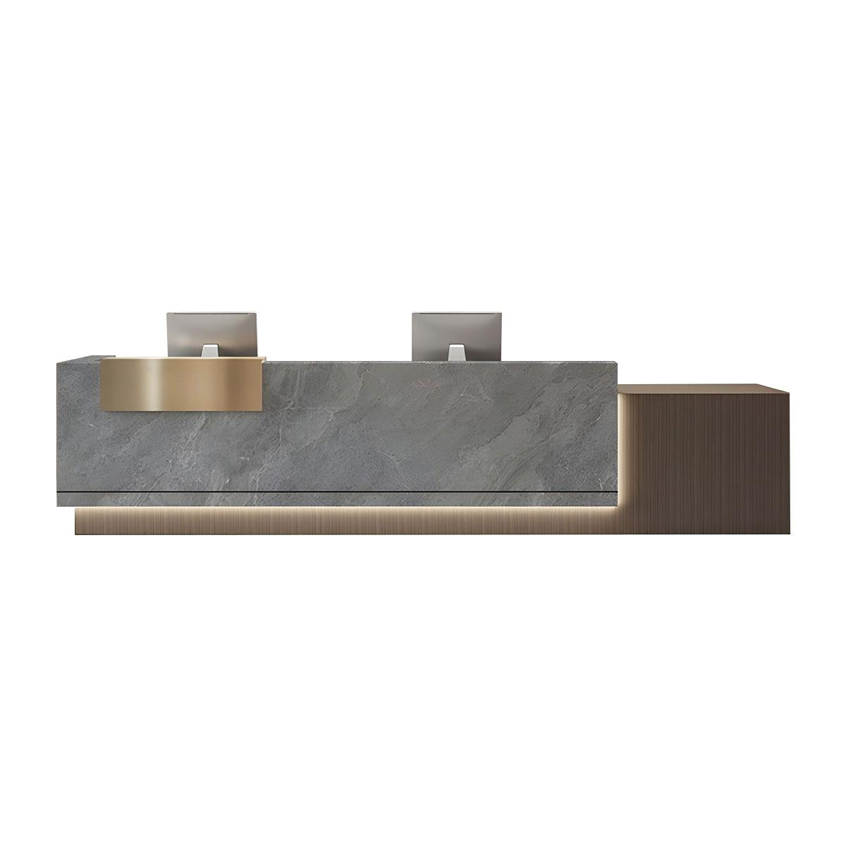 Modern Marble Reception Desk with LED Lights and Storage Cabinets
