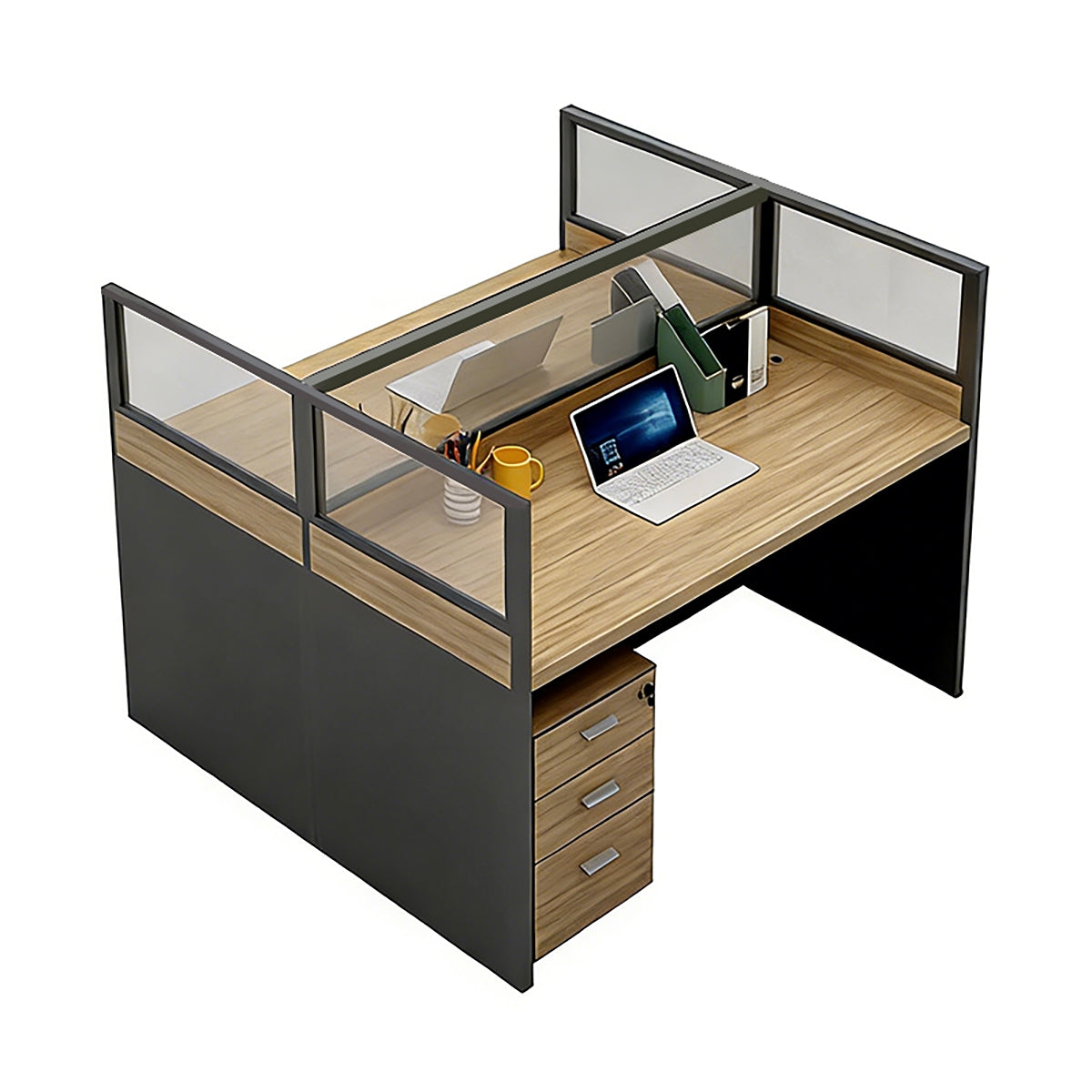 Modern Minimalist Office Desk – Two-Tone Office Workstation with Cable Management