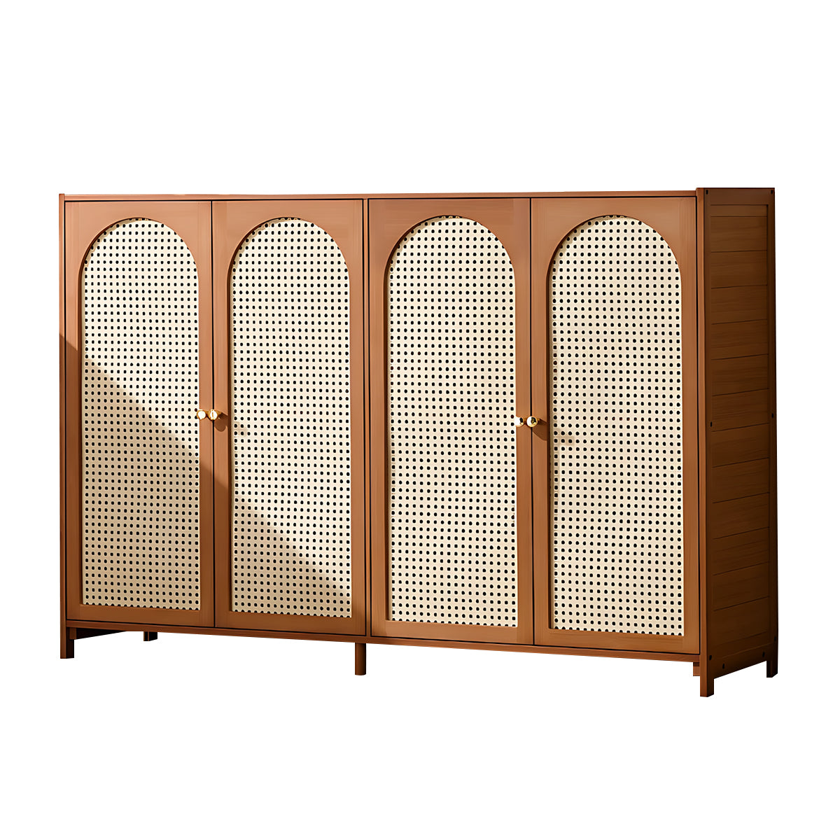Retro Bamboo Buffet Cabinet, Faux Rattan Doors, Ample Storage for Home