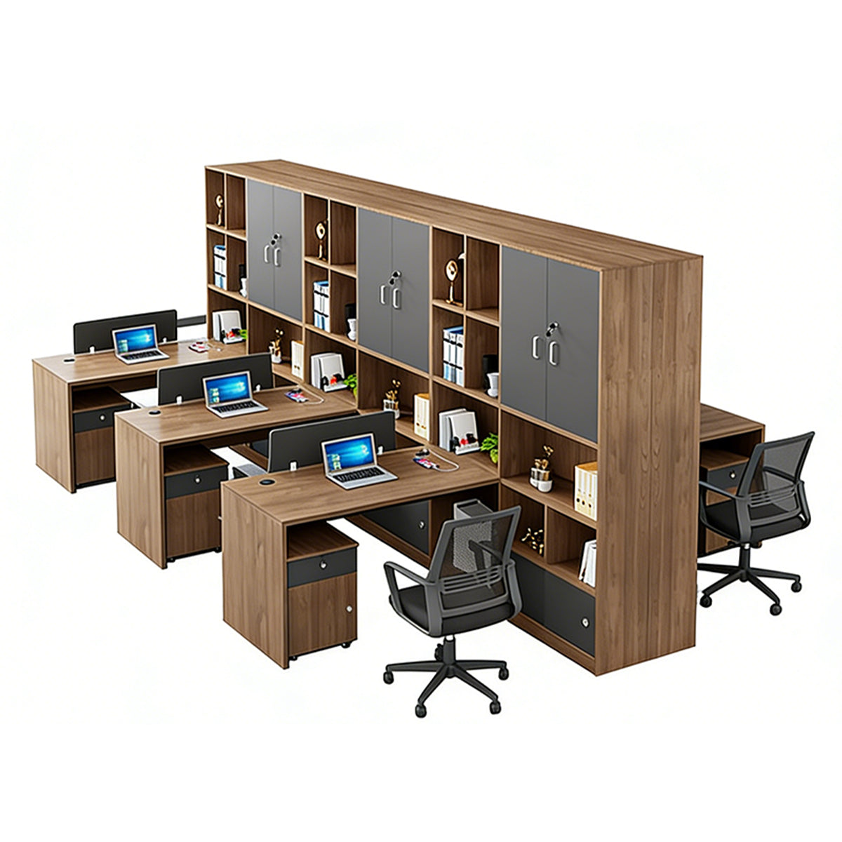 Space-Saving Office Desk with Privacy Panel and Storage for Open Offices