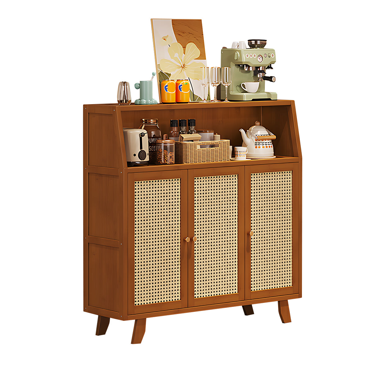 Eco-Friendly Bamboo Sideboard with Flip-Top Drawers and Storage Compartments