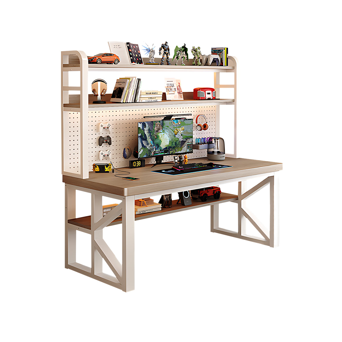 Modern Solid Wood Desk with Multi-Functional Storage & Efficient Organization