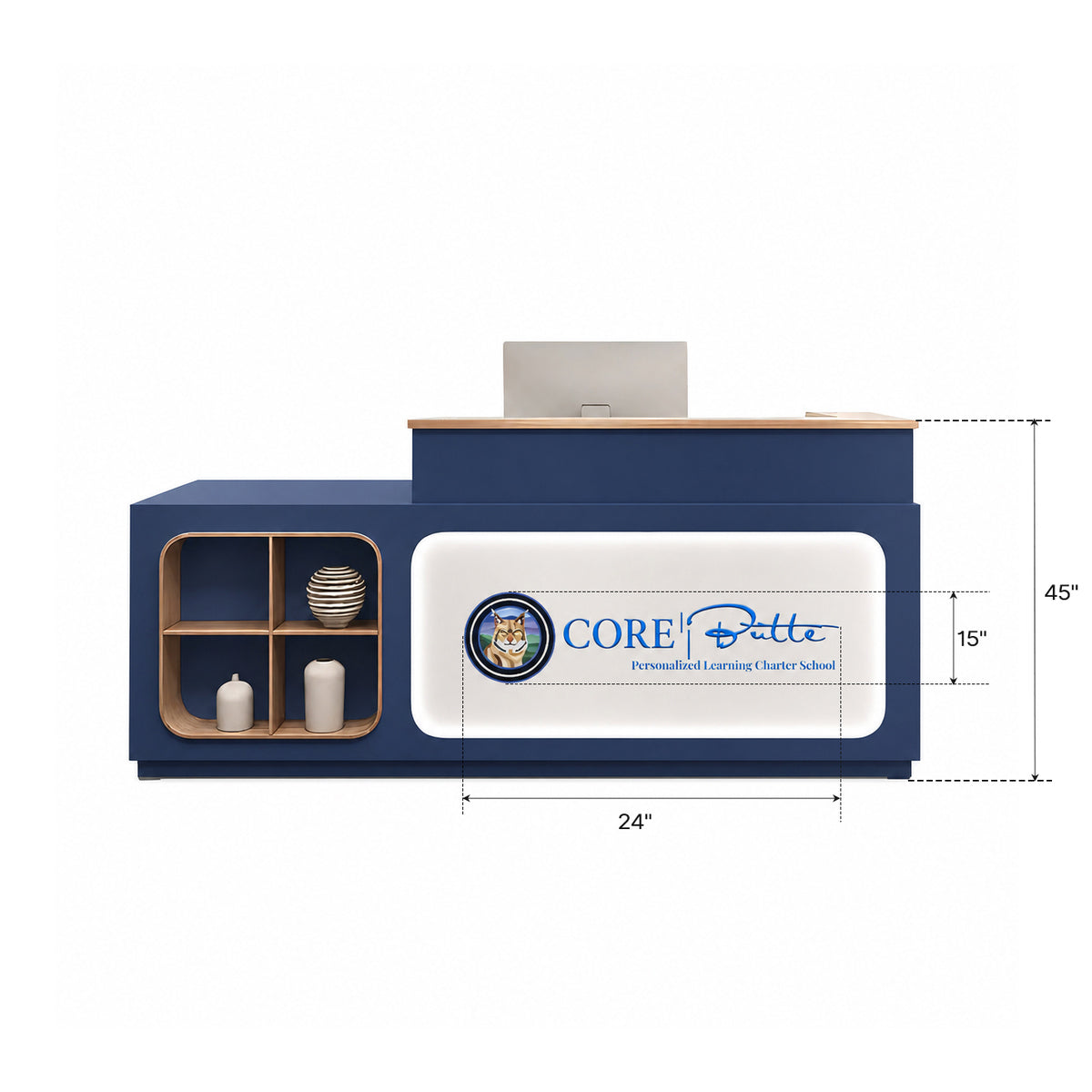 Reception Desk 39–79 in Wide with Ample Storage & Transaction Counter