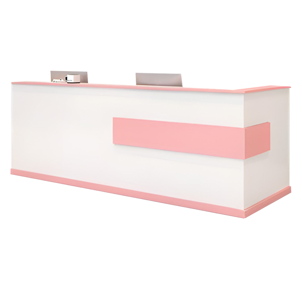 Modern Minimalist Reception Desk Cashier's Desk, Wood, White with Maple Color