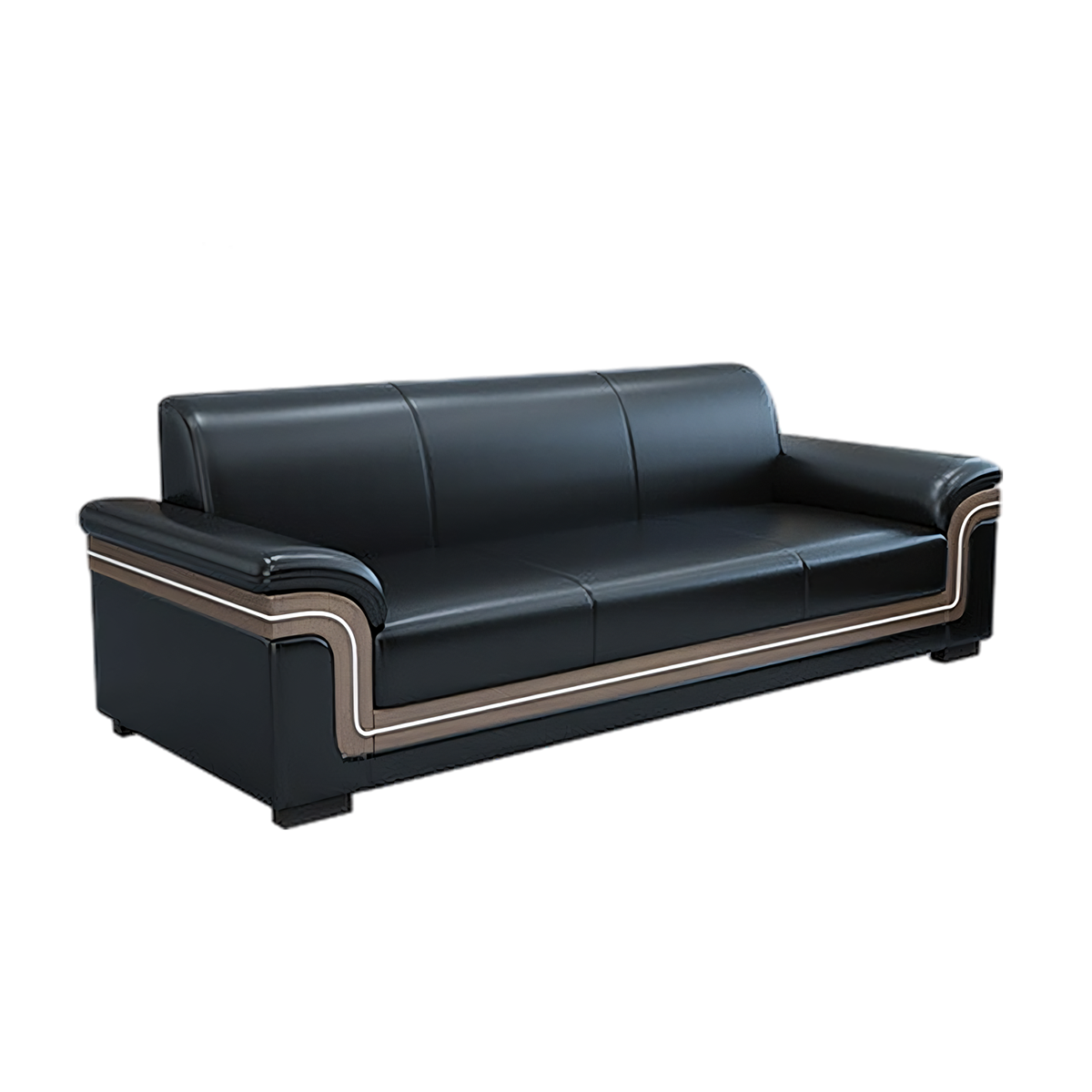 Simple Business Guest Three Seater Sofa in Black Genuine Leather