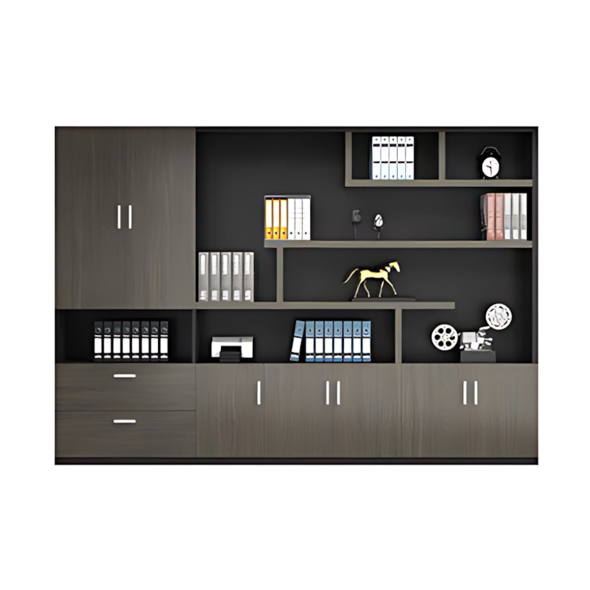 Modern Office Storage Cabinet with Wardrobe, Drawers & Display Shelves