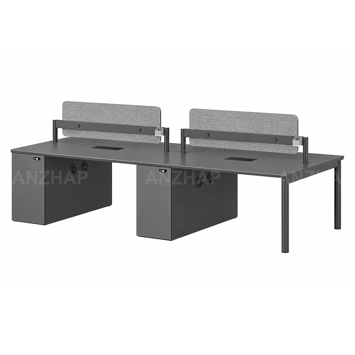 Collaborative Office Desk With Privacy Panels, Power Outlet & Side Storage