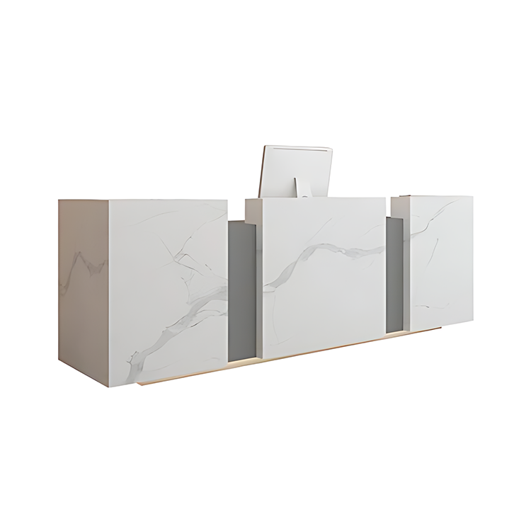 Marble Pattern Reception Desk Efficient Storage Easy Maintenance Durable Design