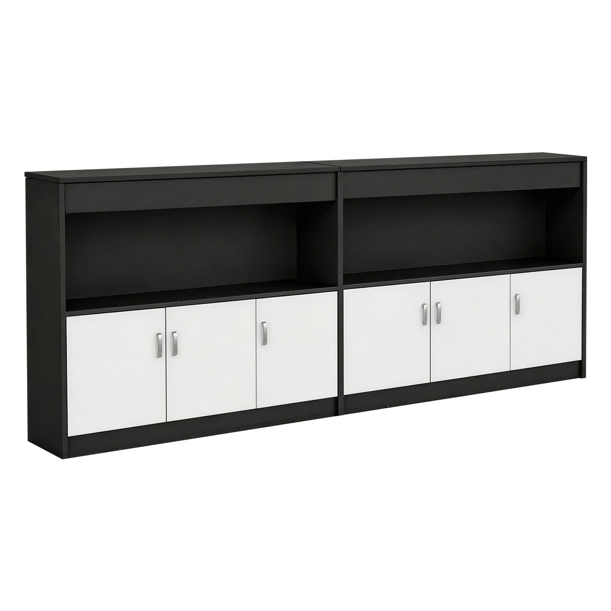 Scandinavian-Style Office Storage Cabinet with Open Cubbies and Wood-Tone Doors