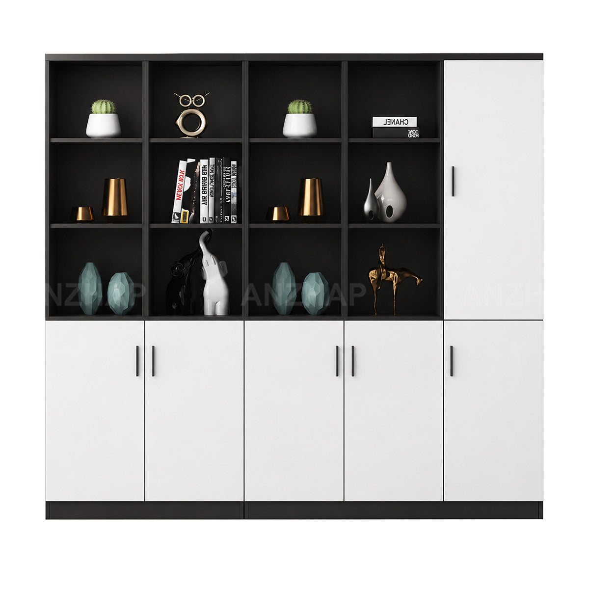 Office Storage Cabinet with Open Compartments, Enclosed Cabinets & Alloy Handles