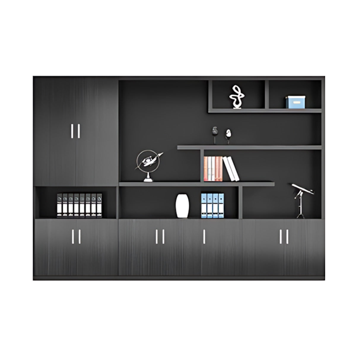 Modern Office Storage Cabinet with Wardrobe, Drawers & Display Shelves