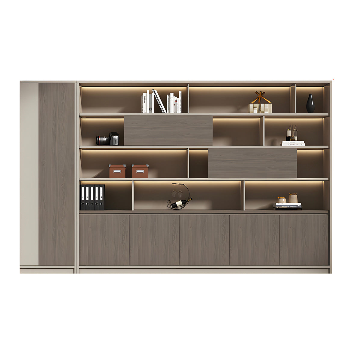 Premium Wood-Texture Storage Cabinet with Handle-Free Doors