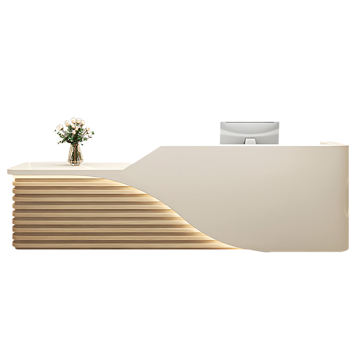 Modern Salon Reception Desk with Wood Grain Lattice Slat