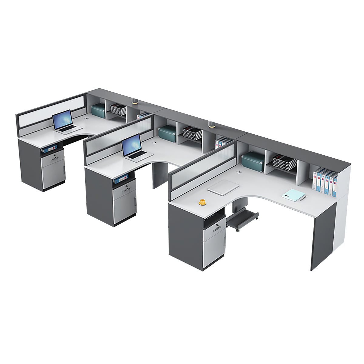 Modern L-Shaped Staff Office Desk with Partition and Storage Cabinet