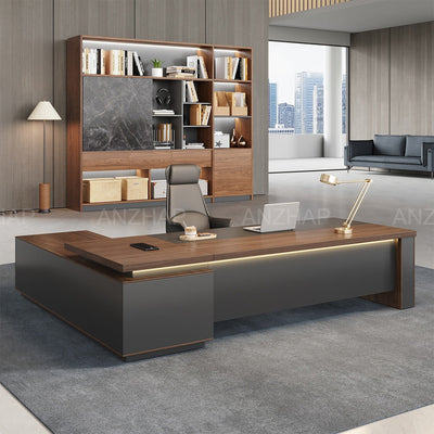 L-shaped Executive Desk, front and side view, for executive office workspace, modern executive office furniture