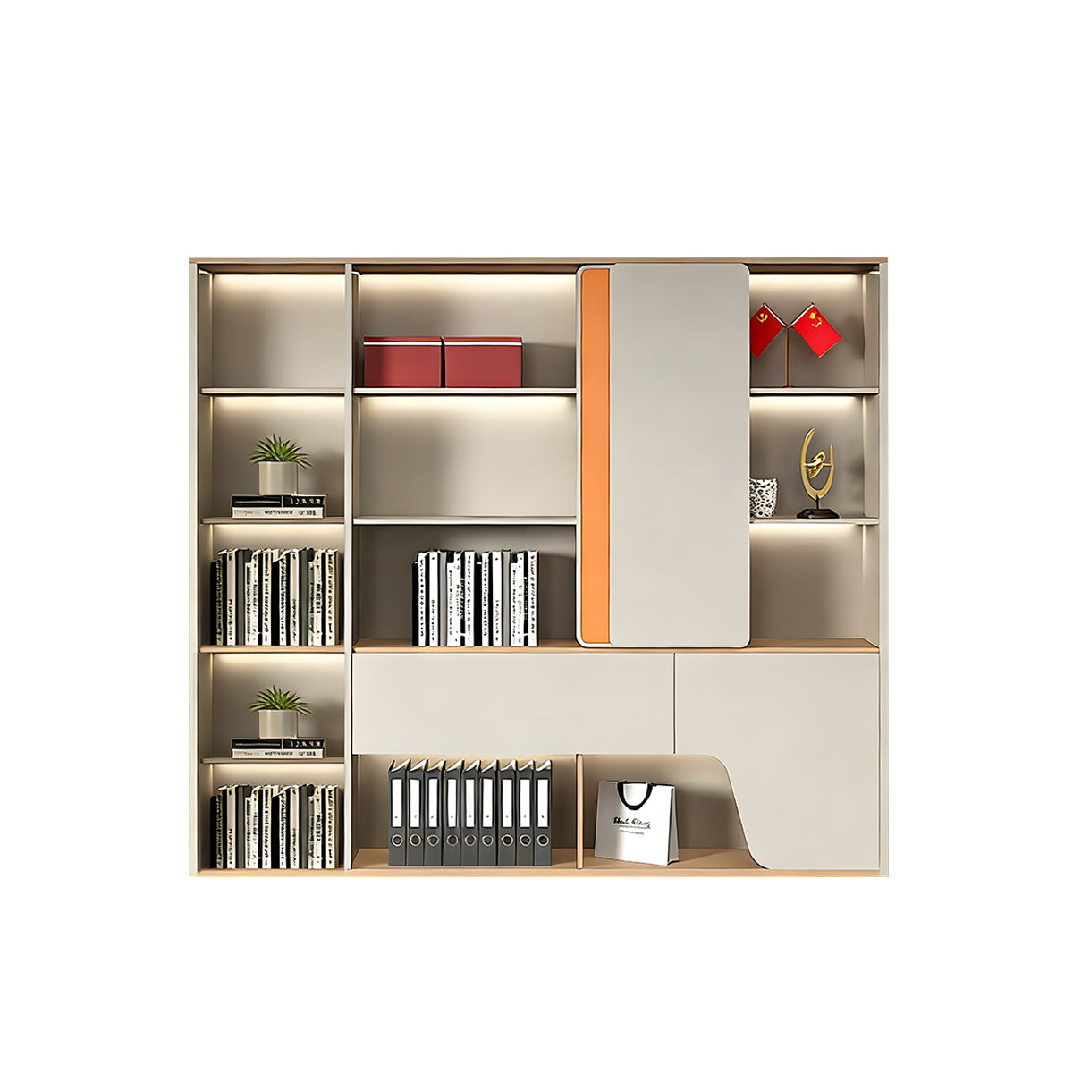 Sleek Storage Cabinet with LED Lighting for Organized Offices