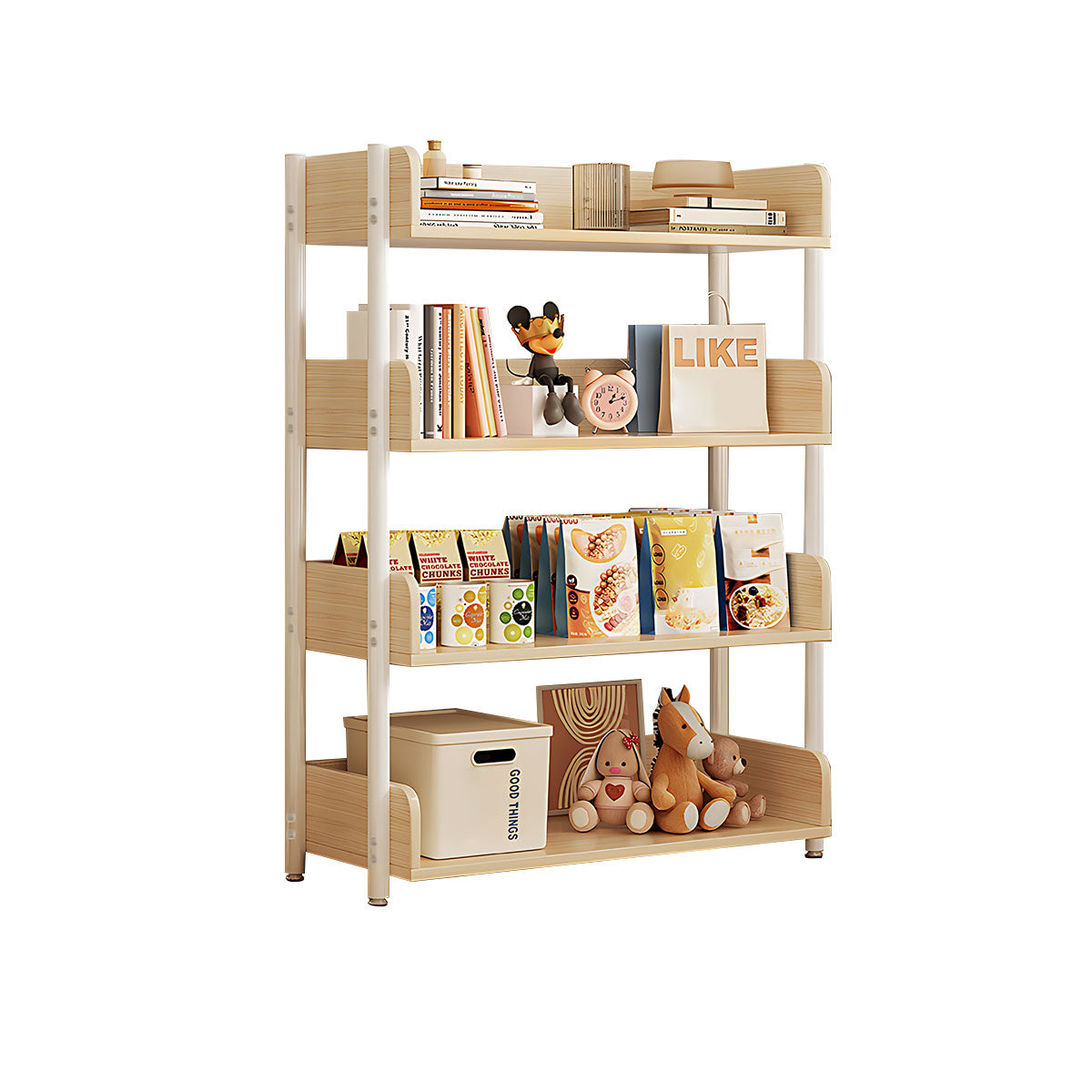 Minimalist Wood Bookshelf with Multi-Layer Storage and Anti-Fall Panels