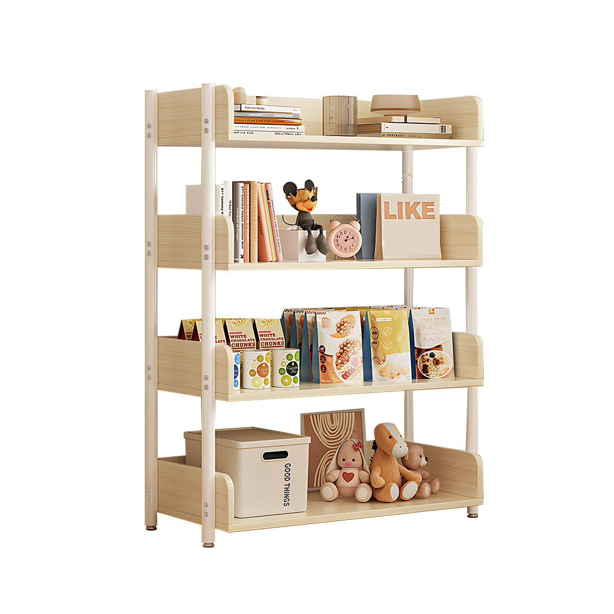 Minimalist Wood Bookshelf with Multi-Layer Storage and Anti-Fall Panels