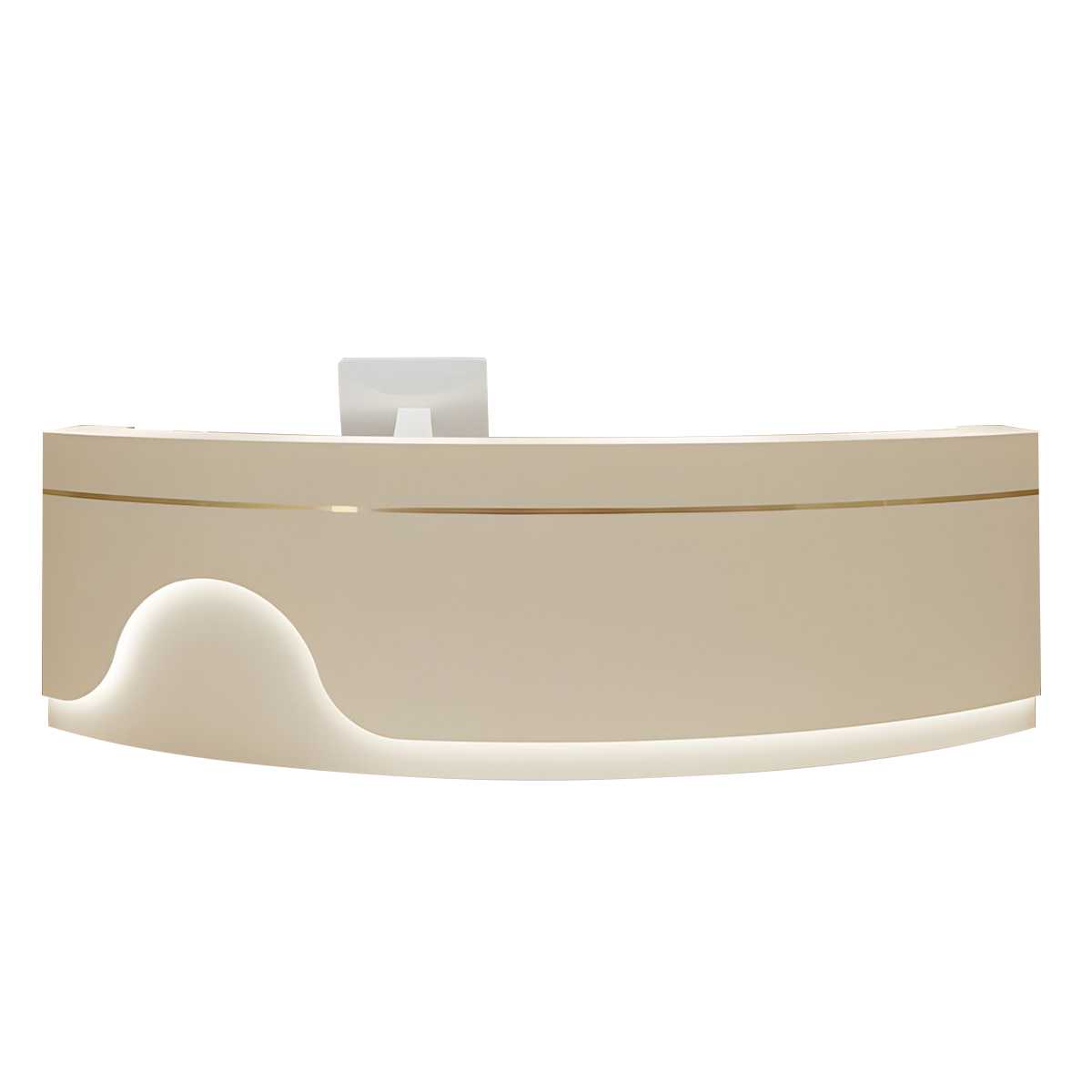 Minimalist and Elegant Curved Reception Desk with Beautiful Light Strip Design and Metal Trim