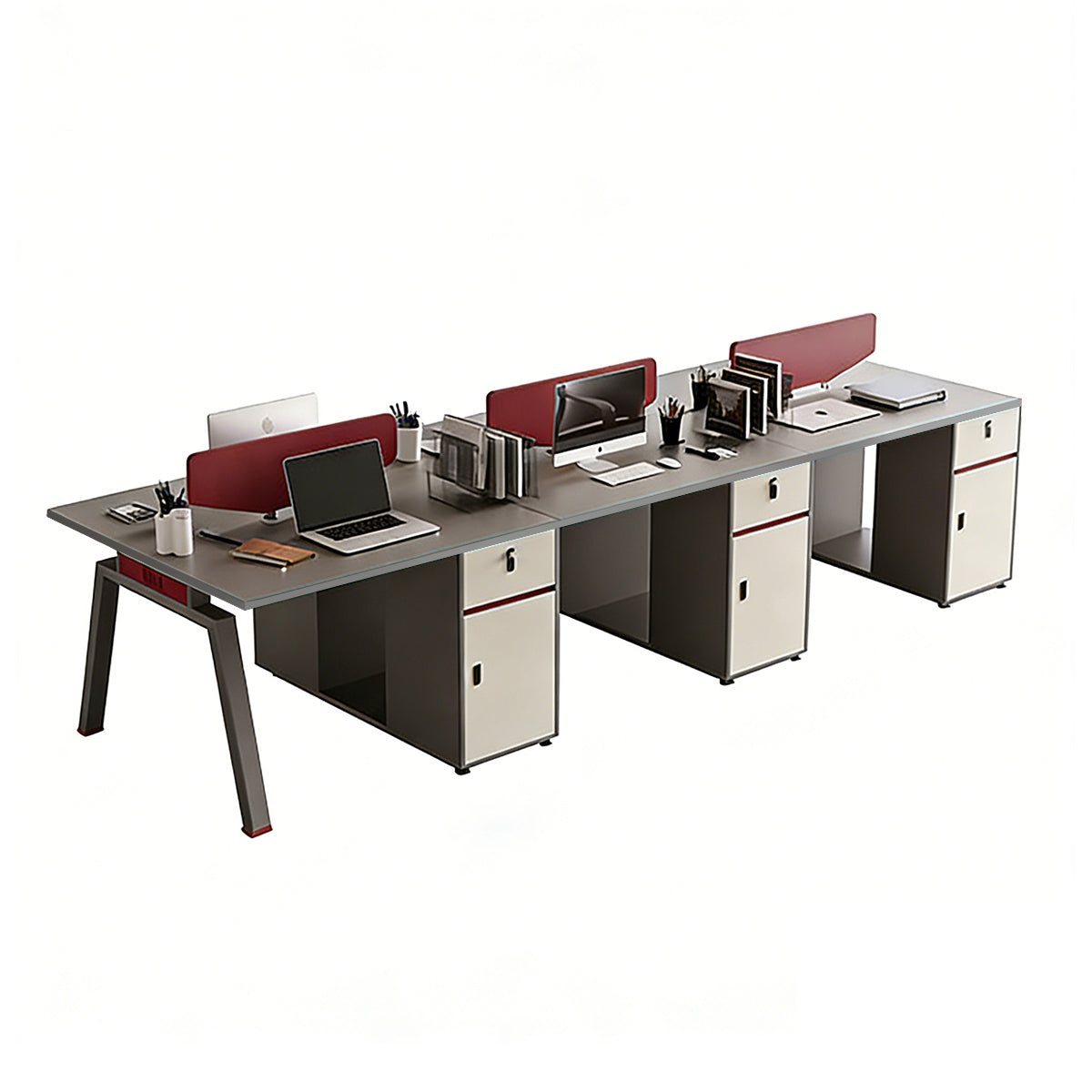 Stylish Minimalist Office Desk with Red Privacy Screen Design