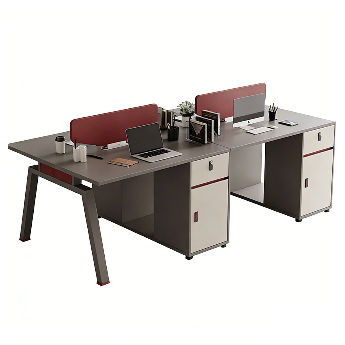 Stylish Minimalist Office Desk with Red Privacy Screen Design