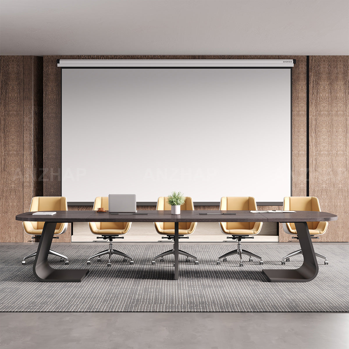 Executive Conference Table with Built-In Power Hub and Sculpted Stable Legs（Stock Items）