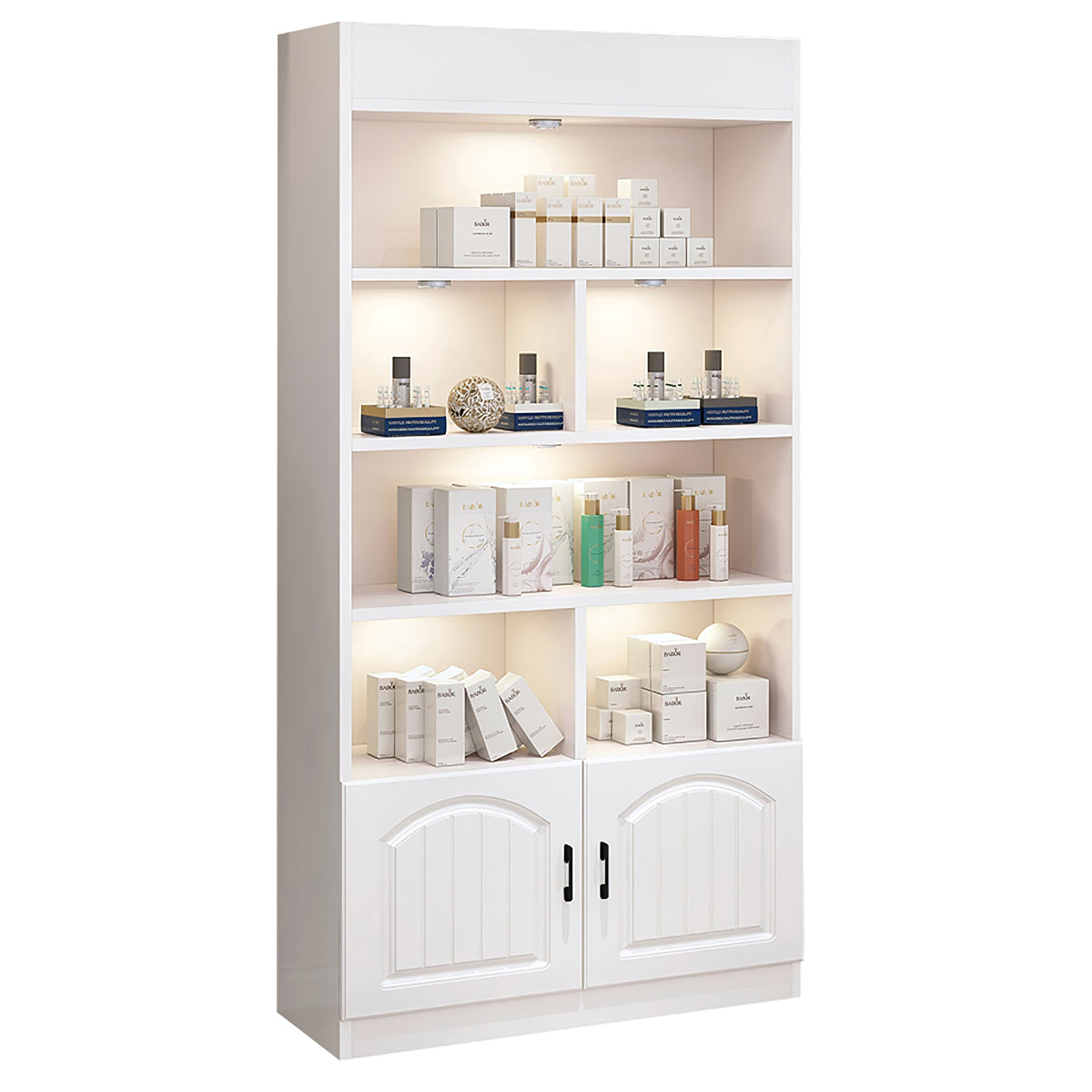 Modern White Beauty Salon Display Cabinet with LED Lights