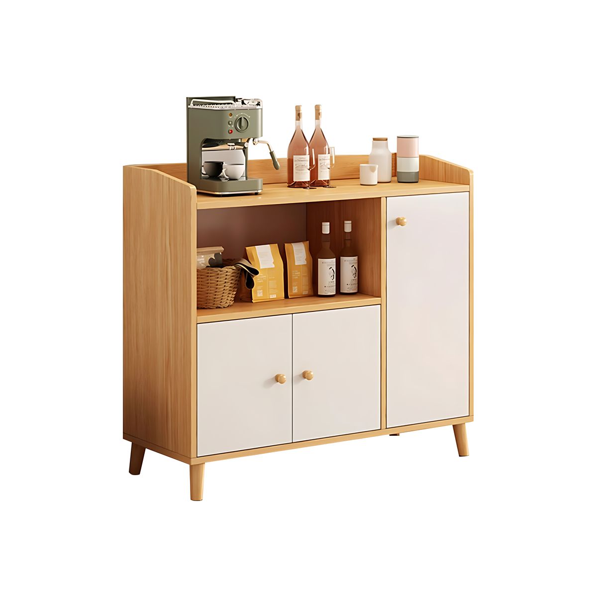 Refined Scratch-Resistant Sideboard with Open Storage and Drawers