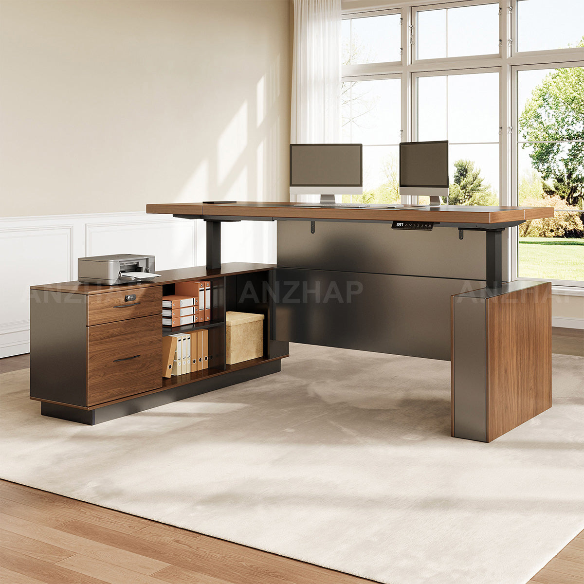 Height-Adjustable Executive Desk with Dual Motors, Power Hub, and Locking Storage（Stock Items）
