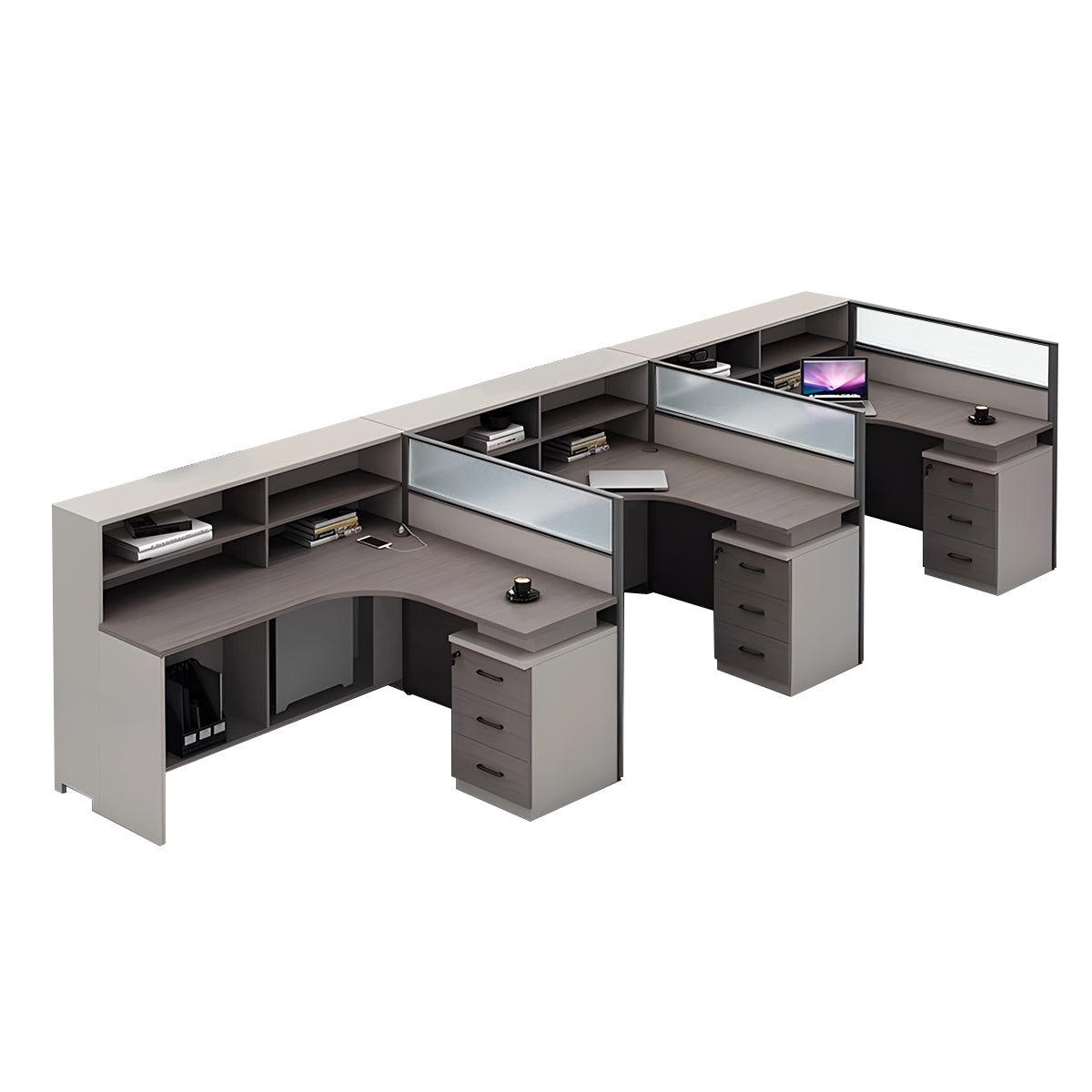 L-Shaped Minimalist Office Desk with Built-In Outlets, Ample Storage Space